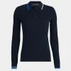 G/FORE Contrast Stripe Cotton Blend Ribbed Long Sleeve Knit Polo- Sweaters