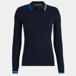 G/FORE Contrast Stripe Cotton Blend Ribbed Long Sleeve Knit Polo- Sweaters