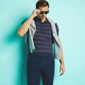 G/FORE Multi Stripe Tech Jersey Modern Spread Collar Polo- Polos & Shirts