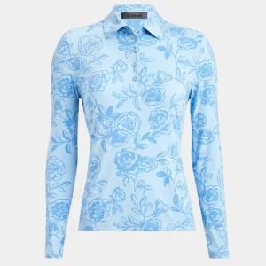 G/FORE Peony Sketch Silky Tech Nylon Long Sleeve Polo- Polos