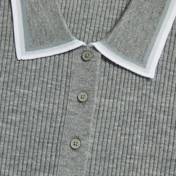 G/FORE Ribbed Melange Wool Blend Button Down Sweater Polo- Sweaters