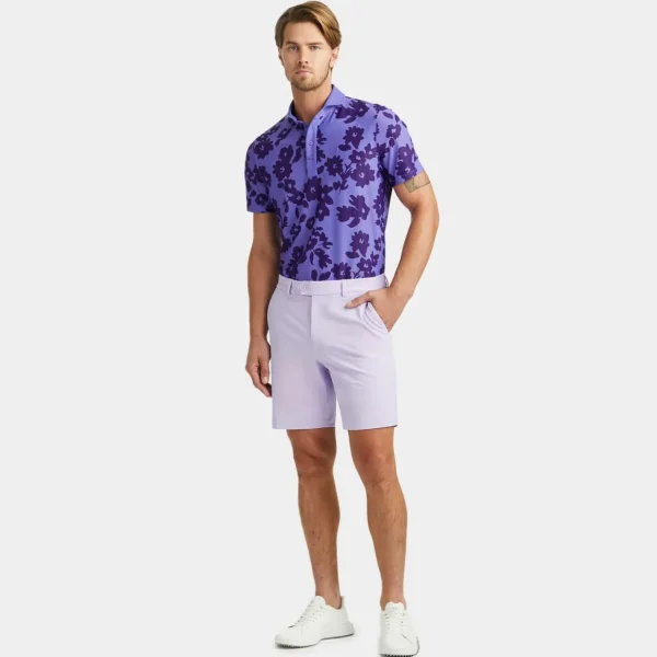 G/FORE Tonal Floral Tech Pique Modern Spread Collar Polo- Polos & Shirts