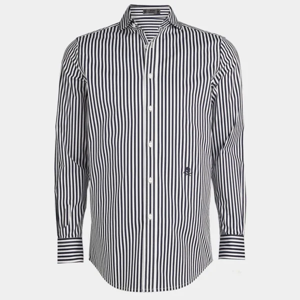 G/FORE Vertical Stripe Stretch Ice Woven Modern Spread Collar Shirt- Polos & Shirts