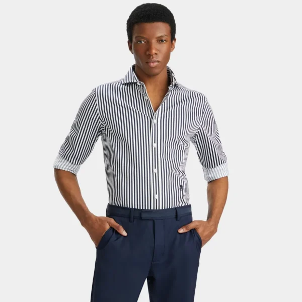 G/FORE Vertical Stripe Stretch Ice Woven Modern Spread Collar Shirt- Polos & Shirts